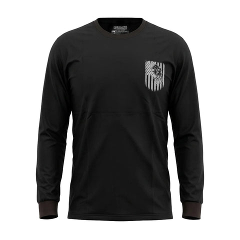 Men's Black Long Sleeve T-Shirt with American Eagle & Flag Print