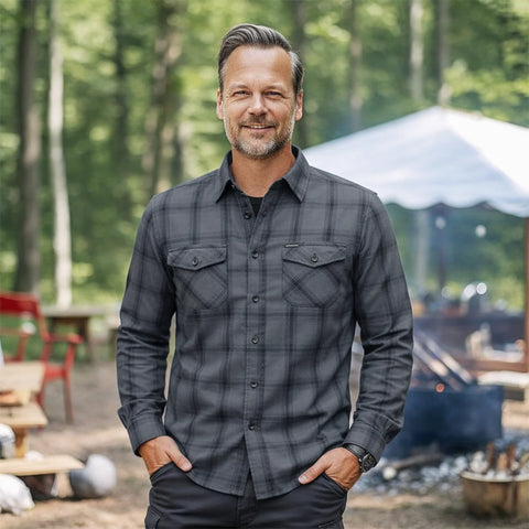 Reaper - Blue and Grey Men's Motorcycle Flannel Shirt