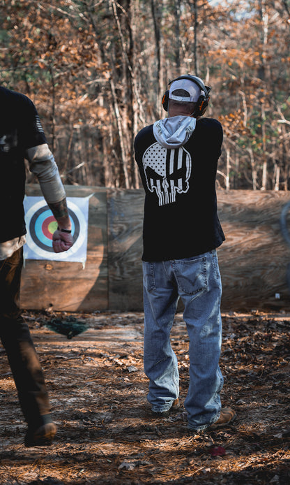 The Mercenary - Reflective Skull and Flag Motorcycle T-Shirt